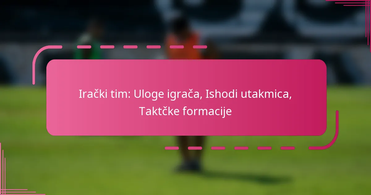 Irački tim: Uloge igrača, Ishodi utakmica, Taktčke formacije