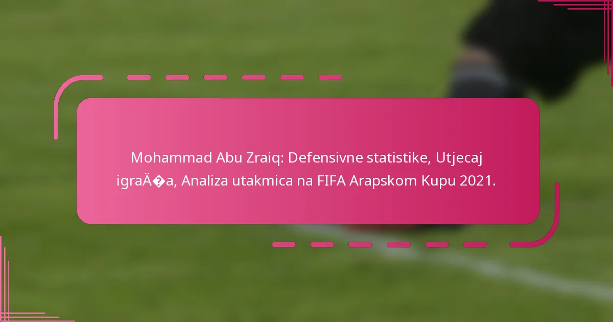 Mohammad Abu Zraiq: Defensivne statistike, Utjecaj igrača, Analiza utakmica na FIFA Arapskom Kupu 2021.