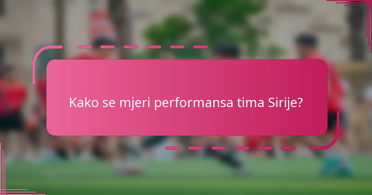 Kako se mjeri performansa tima Sirije?