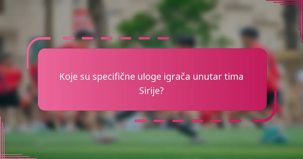 Koje su specifične uloge igrača unutar tima Sirije?